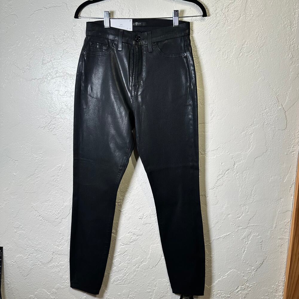 NWT $238 7 for all mankind Size 27 High Waist Ankle Skinny Black Shimmer Seconds